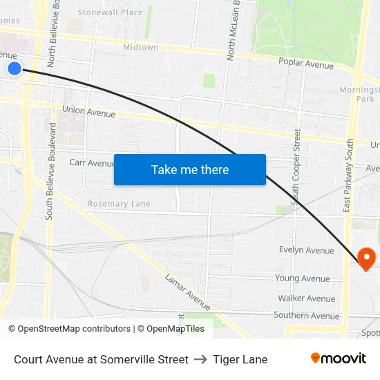 Court Avenue at Somerville Street to Tiger Lane map
