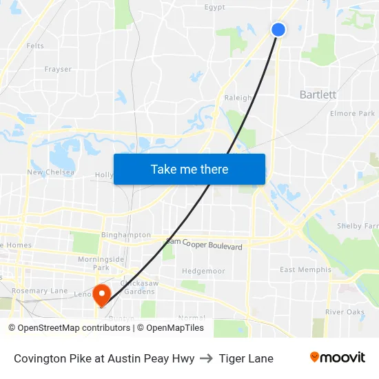 Covington Pike at Austin Peay Hwy to Tiger Lane map