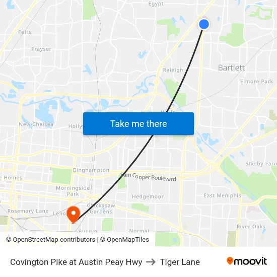 Covington Pike at Austin Peay Hwy to Tiger Lane map