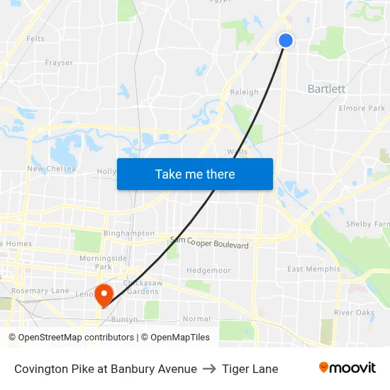 Covington Pike at Banbury Avenue to Tiger Lane map