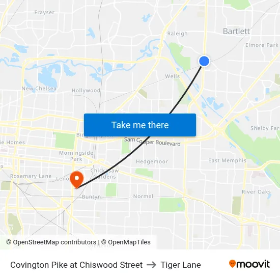Covington Pike at Chiswood Street to Tiger Lane map