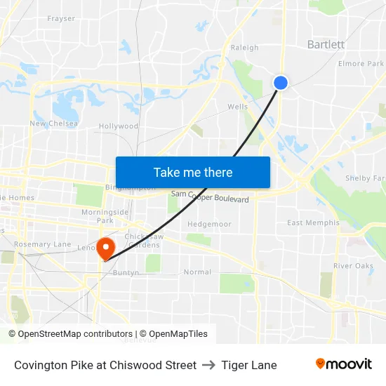 Covington Pike at Chiswood Street to Tiger Lane map