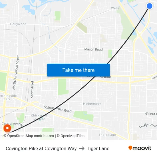 Covington Pike at Covington Way to Tiger Lane map