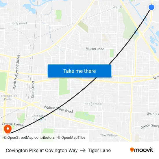 Covington Pike at Covington Way to Tiger Lane map