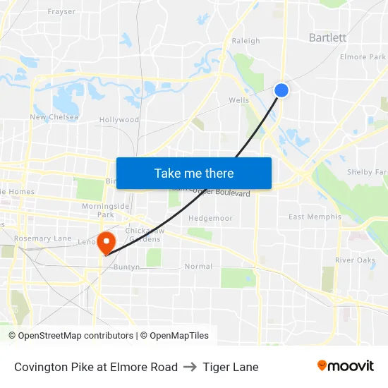 Covington Pike at Elmore Road to Tiger Lane map