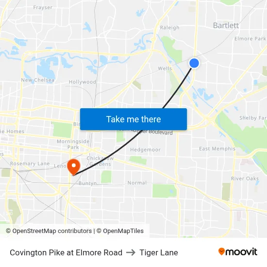 Covington Pike at Elmore Road to Tiger Lane map