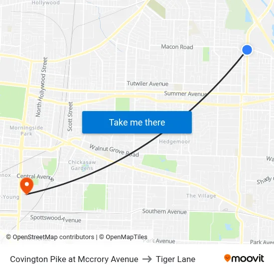 Covington Pike at Mccrory Avenue to Tiger Lane map