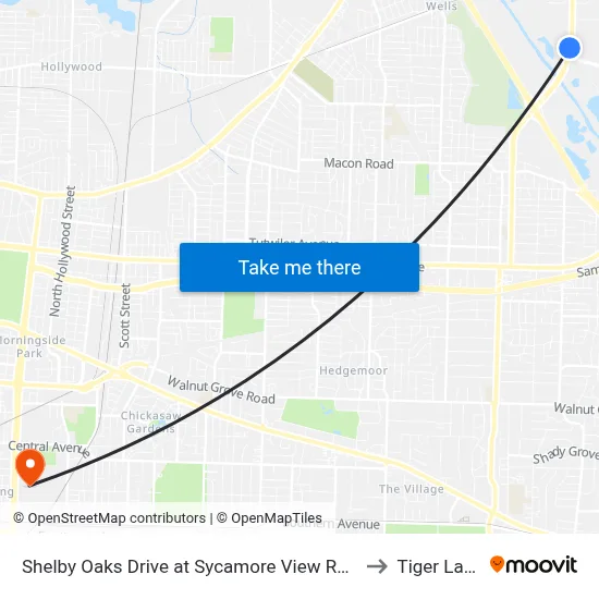 Shelby Oaks Drive at Sycamore View Road to Tiger Lane map