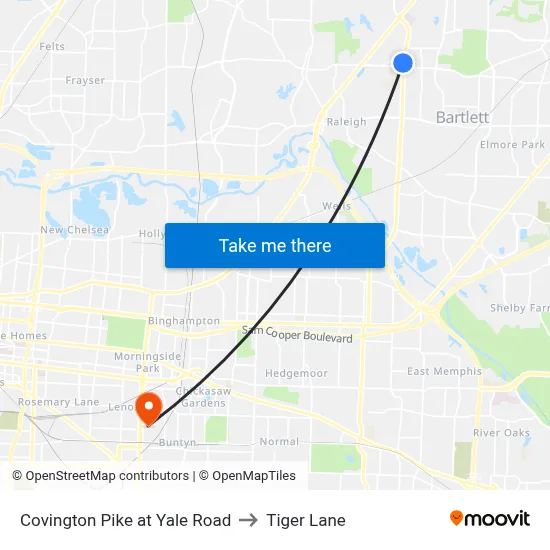 Covington Pike at Yale Road to Tiger Lane map