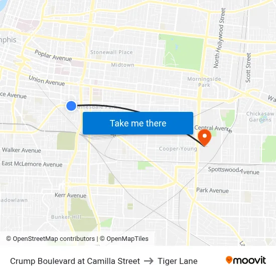 Crump Boulevard at Camilla Street to Tiger Lane map