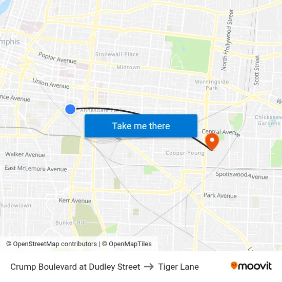 Crump Boulevard at Dudley Street to Tiger Lane map