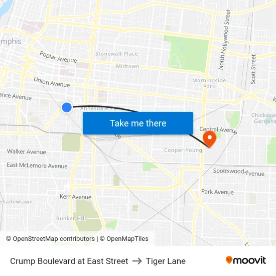 Crump Boulevard at East Street to Tiger Lane map