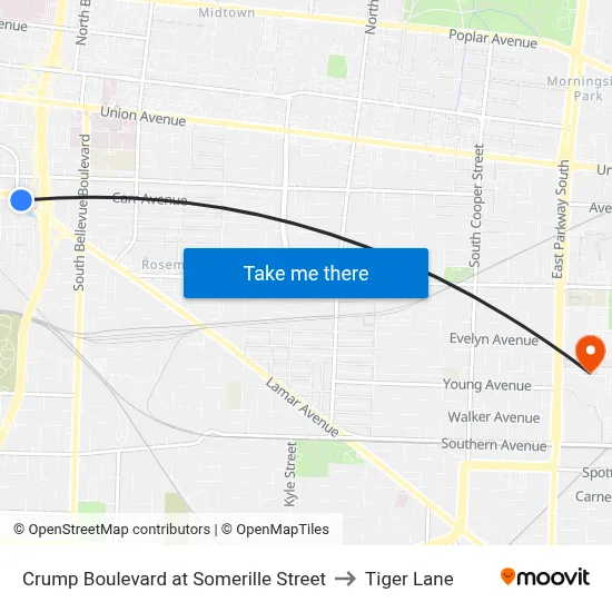 Crump Boulevard at Somerille Street to Tiger Lane map