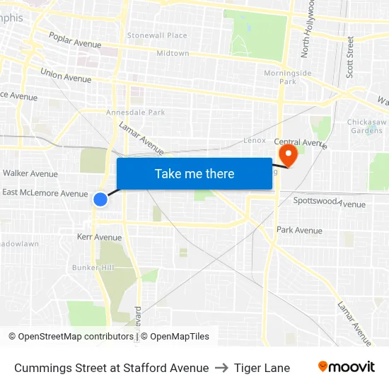 Cummings Street at Stafford Avenue to Tiger Lane map