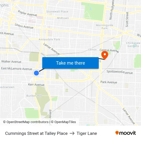 Cummings Street at Talley Place to Tiger Lane map