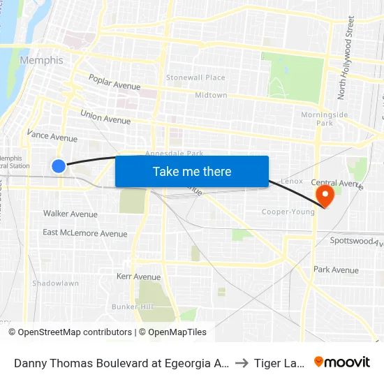 Danny Thomas Boulevard at Egeorgia Ave to Tiger Lane map