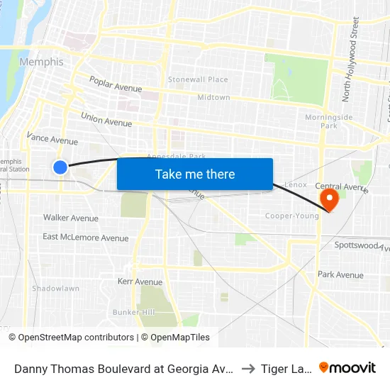 Danny Thomas Boulevard at Georgia Avenue to Tiger Lane map