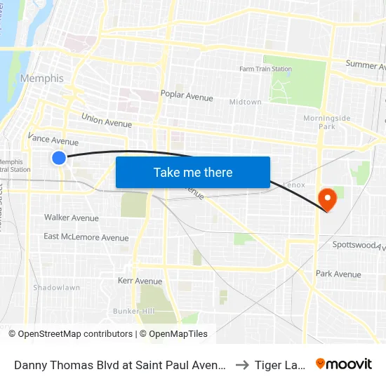 Danny Thomas Blvd at Saint Paul Avenue to Tiger Lane map