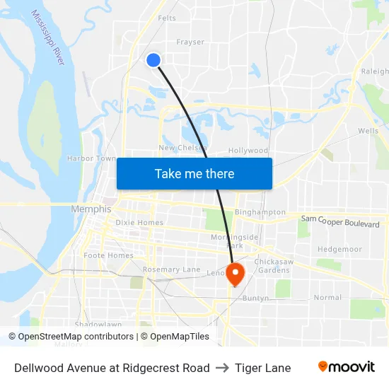 Dellwood Avenue at Ridgecrest Road to Tiger Lane map