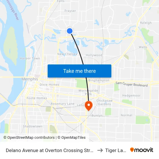 Delano Avenue at Overton Crossing Street to Tiger Lane map