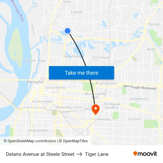 Delano Avenue at Steele Street to Tiger Lane map