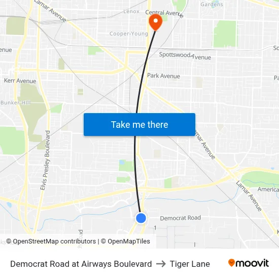 Democrat Road at Airways Boulevard to Tiger Lane map