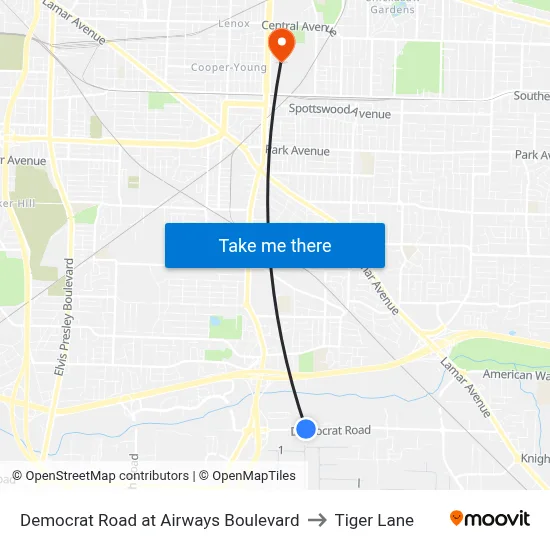 Democrat Road at Airways Boulevard to Tiger Lane map