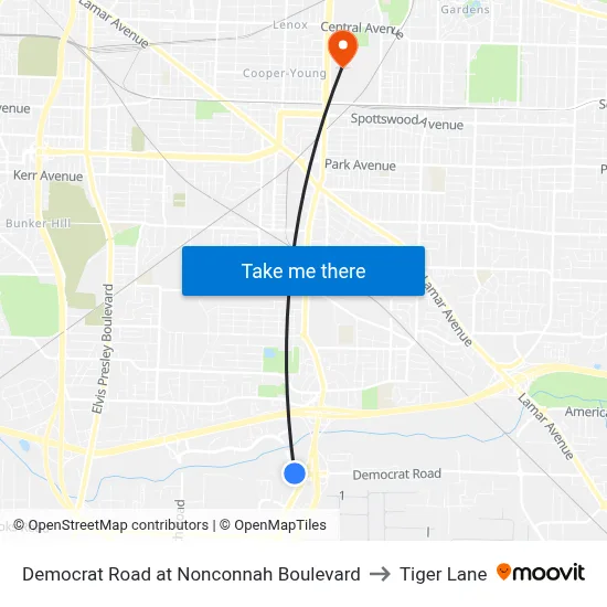 Democrat Road at Nonconnah Boulevard to Tiger Lane map