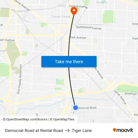 Democrat Road at Rental Road to Tiger Lane map