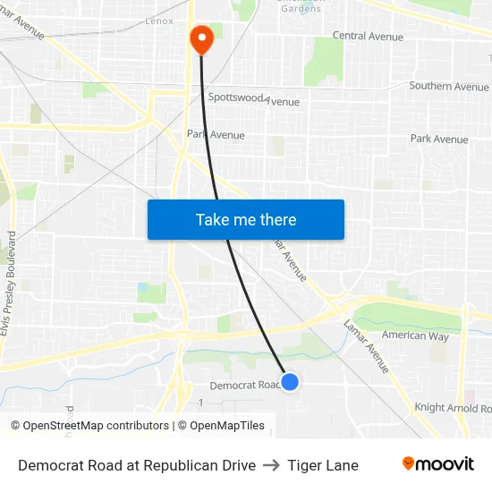 Democrat Road at Republican Drive to Tiger Lane map