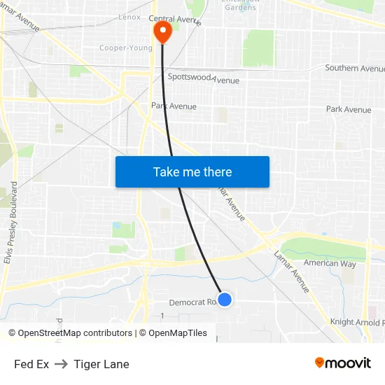 Fed Ex to Tiger Lane map