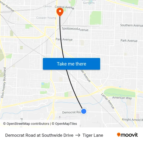 Democrat Road at Southwide Drive to Tiger Lane map