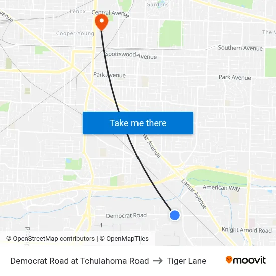 Democrat Road at Tchulahoma Road to Tiger Lane map