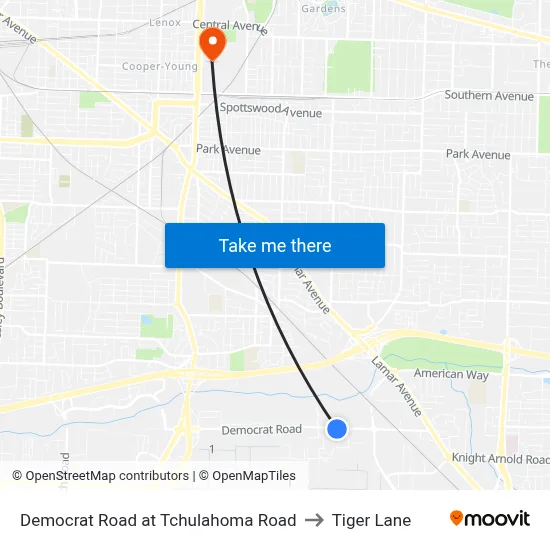 Democrat Road at Tchulahoma Road to Tiger Lane map
