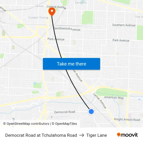 Democrat Road at Tchulahoma Road to Tiger Lane map