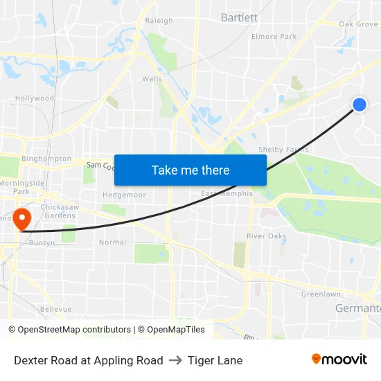 Dexter Road at Appling Road to Tiger Lane map