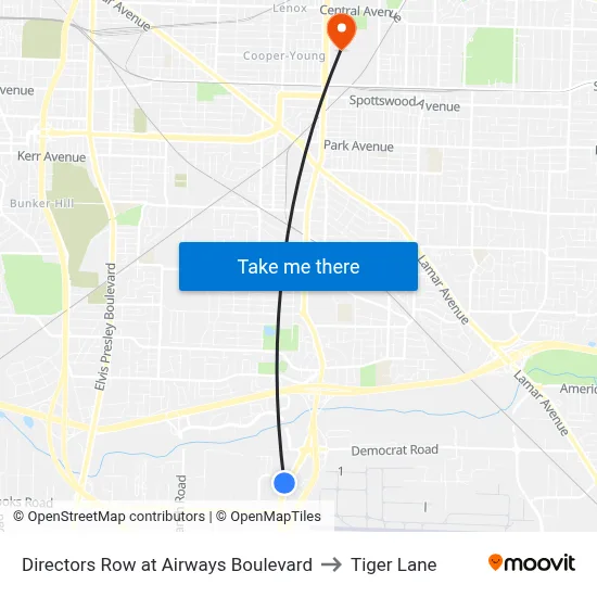 Directors Row at Airways Boulevard to Tiger Lane map