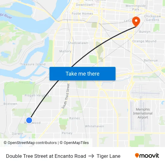 Double Tree Street at Encanto Road to Tiger Lane map