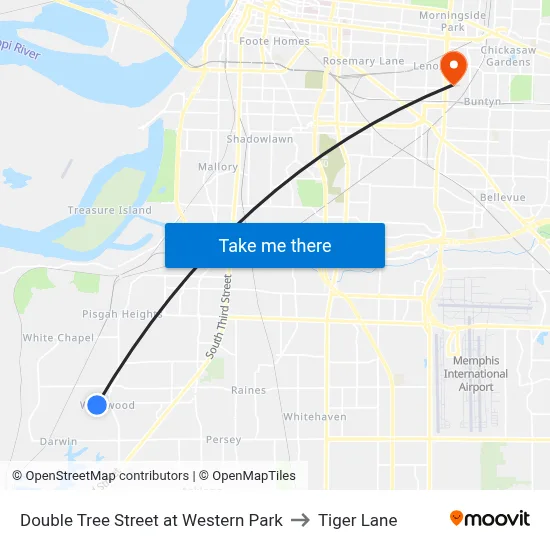 Double Tree Street at Western Park to Tiger Lane map