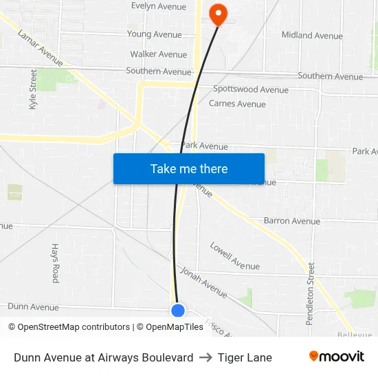 Dunn Avenue at Airways Boulevard to Tiger Lane map