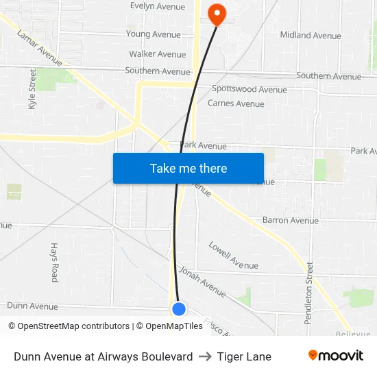 Dunn Avenue at Airways Boulevard to Tiger Lane map