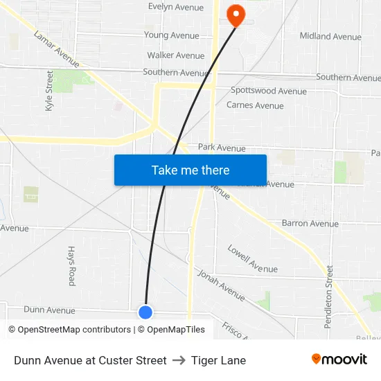 Dunn Avenue at Custer Street to Tiger Lane map