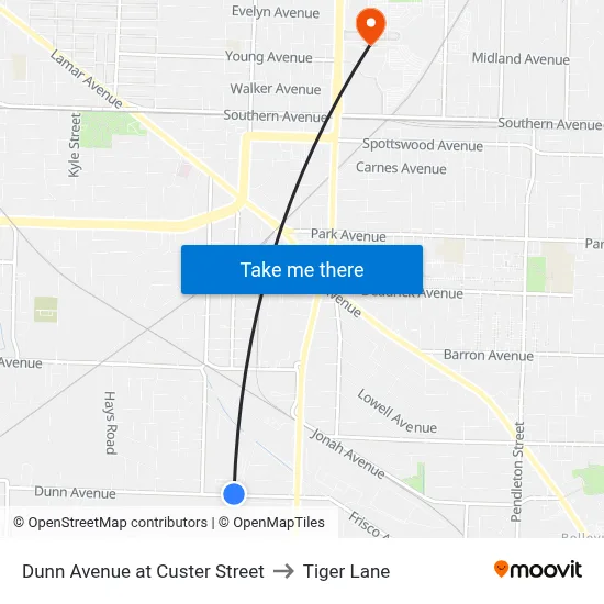 Dunn Avenue at Custer Street to Tiger Lane map