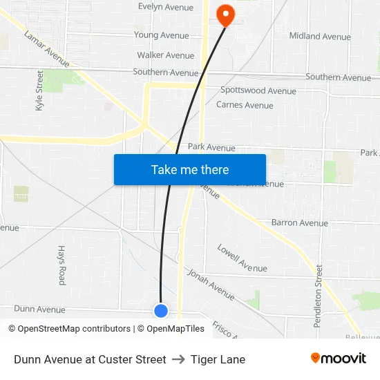 Dunn Avenue at Custer Street to Tiger Lane map