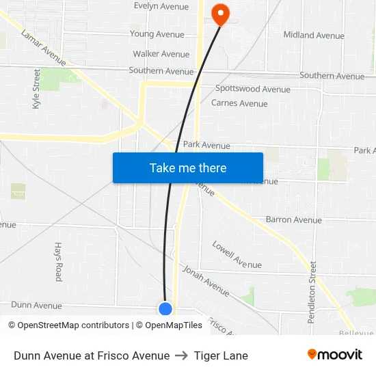 Dunn Avenue at Frisco Avenue to Tiger Lane map
