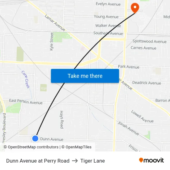 Dunn Avenue at Perry Road to Tiger Lane map