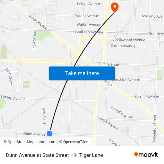 Dunn Avenue at State Street to Tiger Lane map