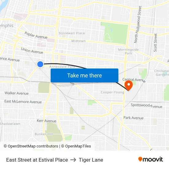 East Street at Estival Place to Tiger Lane map