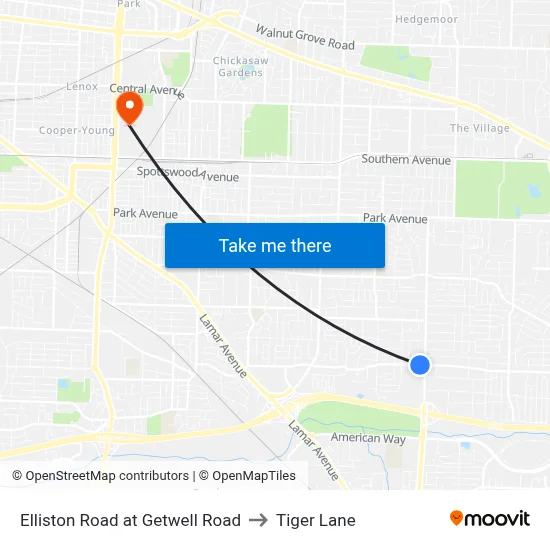 Elliston Road at Getwell Road to Tiger Lane map