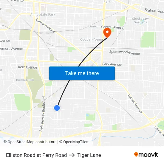 Elliston Road at Perry Road to Tiger Lane map